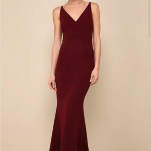 Lulu's V-Neck Burgundy Maxi Gown